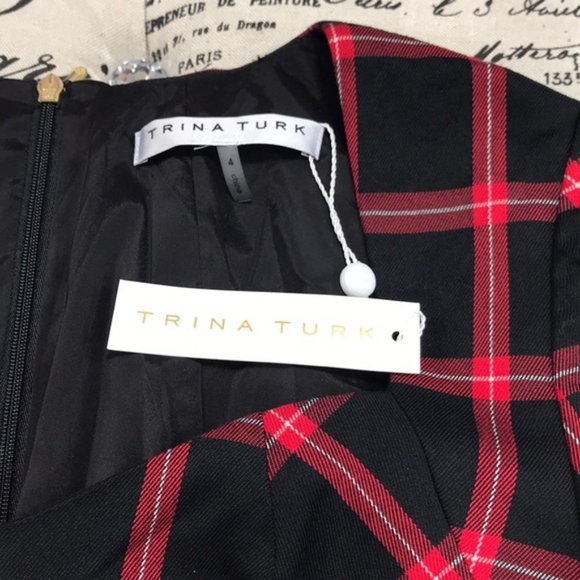 Trina Turk Black and Red Plaid Midi Dress - Picture 7 of 8